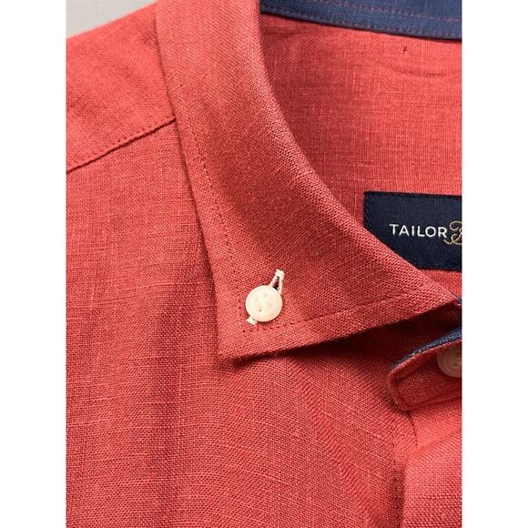 Tailor Store Linen shirt Mens‎ Medium Coral Button Down Preppy Coastal Beach - Picture 5 of 7